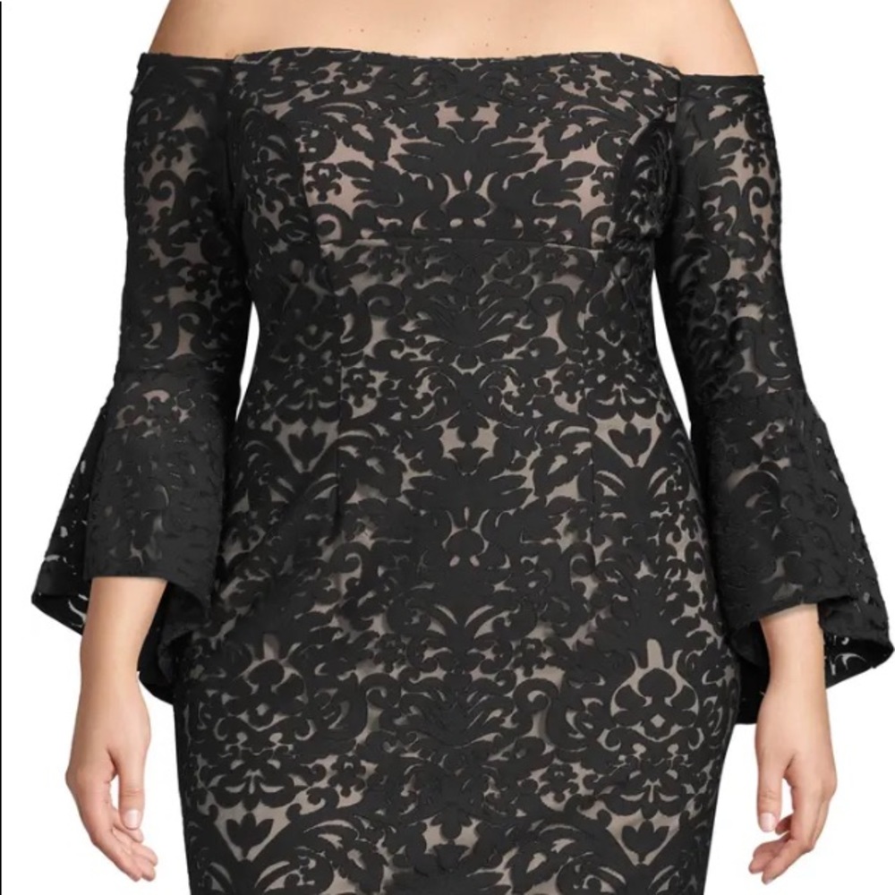 Xscape Bell Sleeve Off the Shoulder Lace Dress 14W